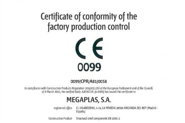 Megaplas S.A. dispone ya, del certificado de marcado CE para las estructuras metálicas